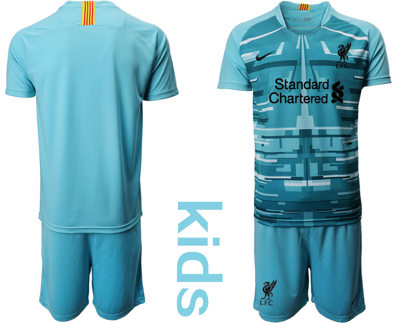 Youth 2020-2021 club Liverpool blue goalkeeper blank Soccer Jerseys1